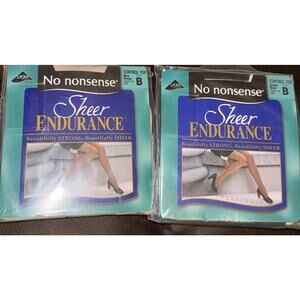 2 Pair Sheer Endurance Control Top Pantyhose Almost Black Bisque Sz B Sheer Toe